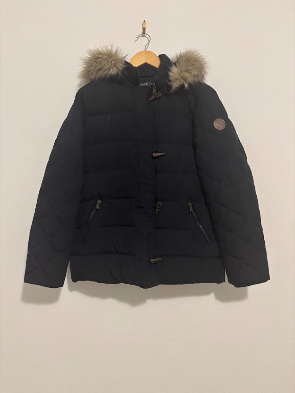 Lauren Ralph Lauren Faux‑Fur Hooded Down Jacket – Black, Size M
